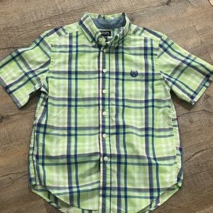 Chaps Lime Green & Navy Plaid Short Sleeve Button-Up Shirt